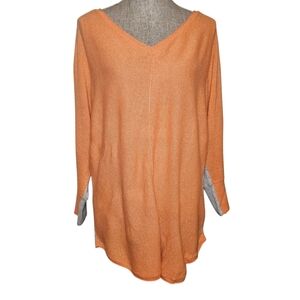 Magaschoni 100% Cashmere Tunic Sweater V-neck Orange Gray - Women's Size L